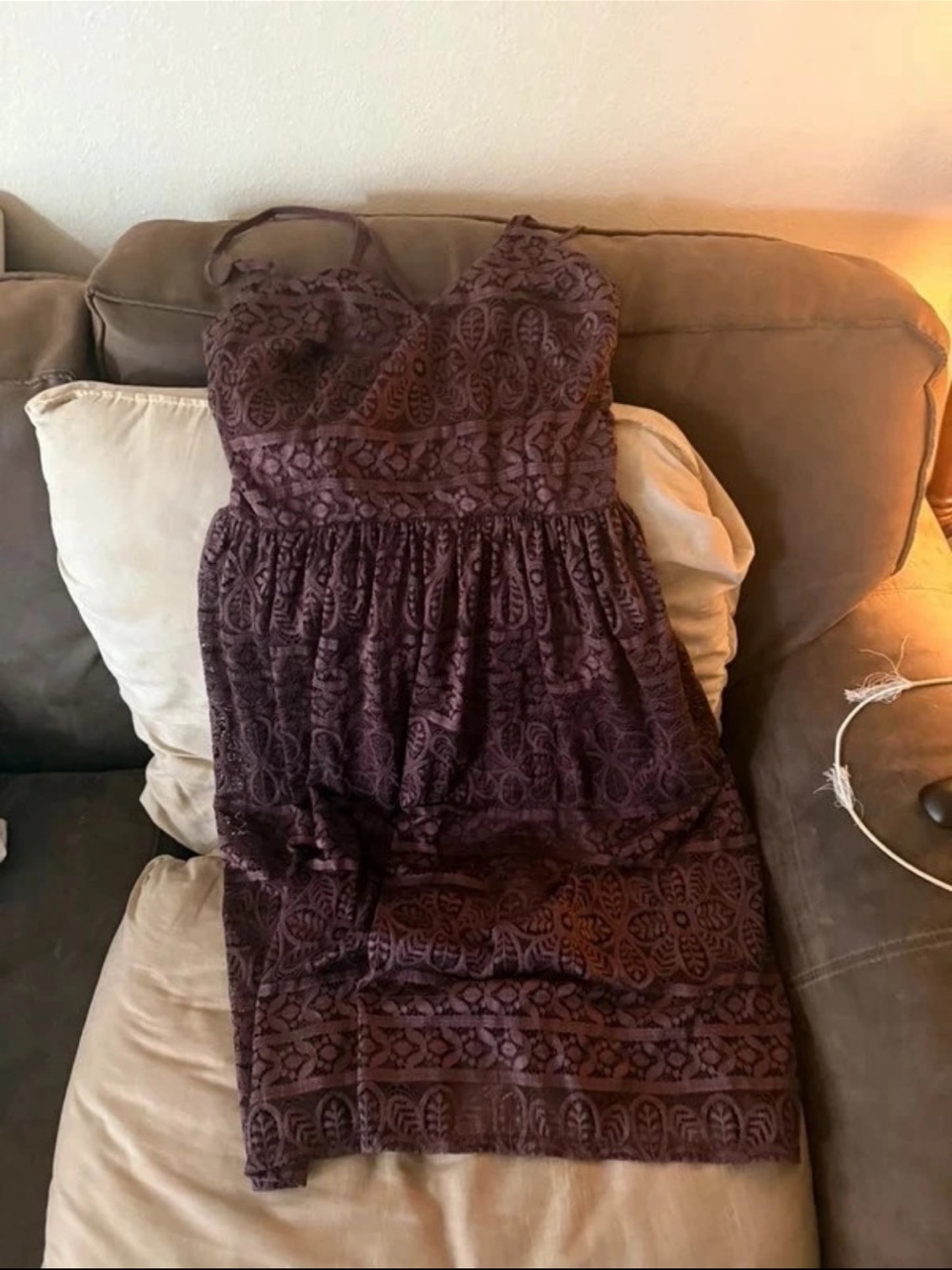Xhilaration Strapless Lace Dress in Deep Plum